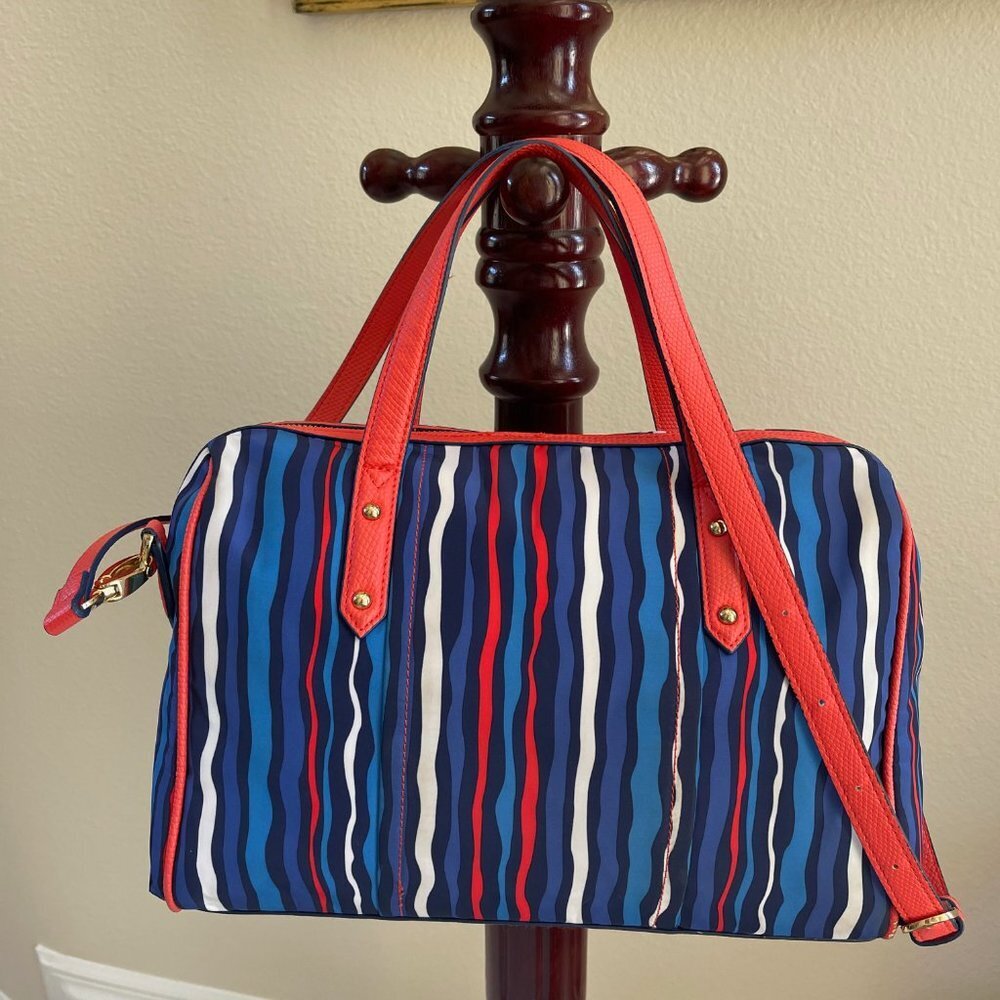 Vera Bradley Light Weight Fabric Handbag or Shoulder Purse, Orange Blue Stripes - Picture 2 of 7